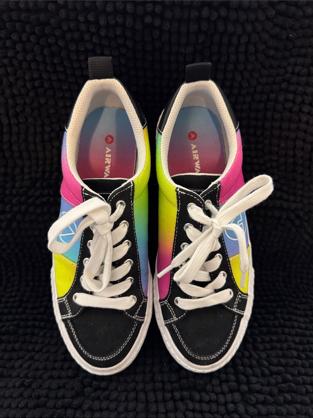 Airwalk Rainbow Lace-Up Sneakers - Black, Pink, Yellow, Blue Ladies Size 7 1/2.